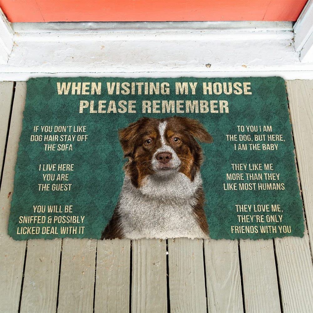 Floor Rug Doormat Non Slip Front Door Mat Australian Shepherd Dogs House Rules Doormat Print Animal Cat Floor Door Mat 16""×24"", So Show580