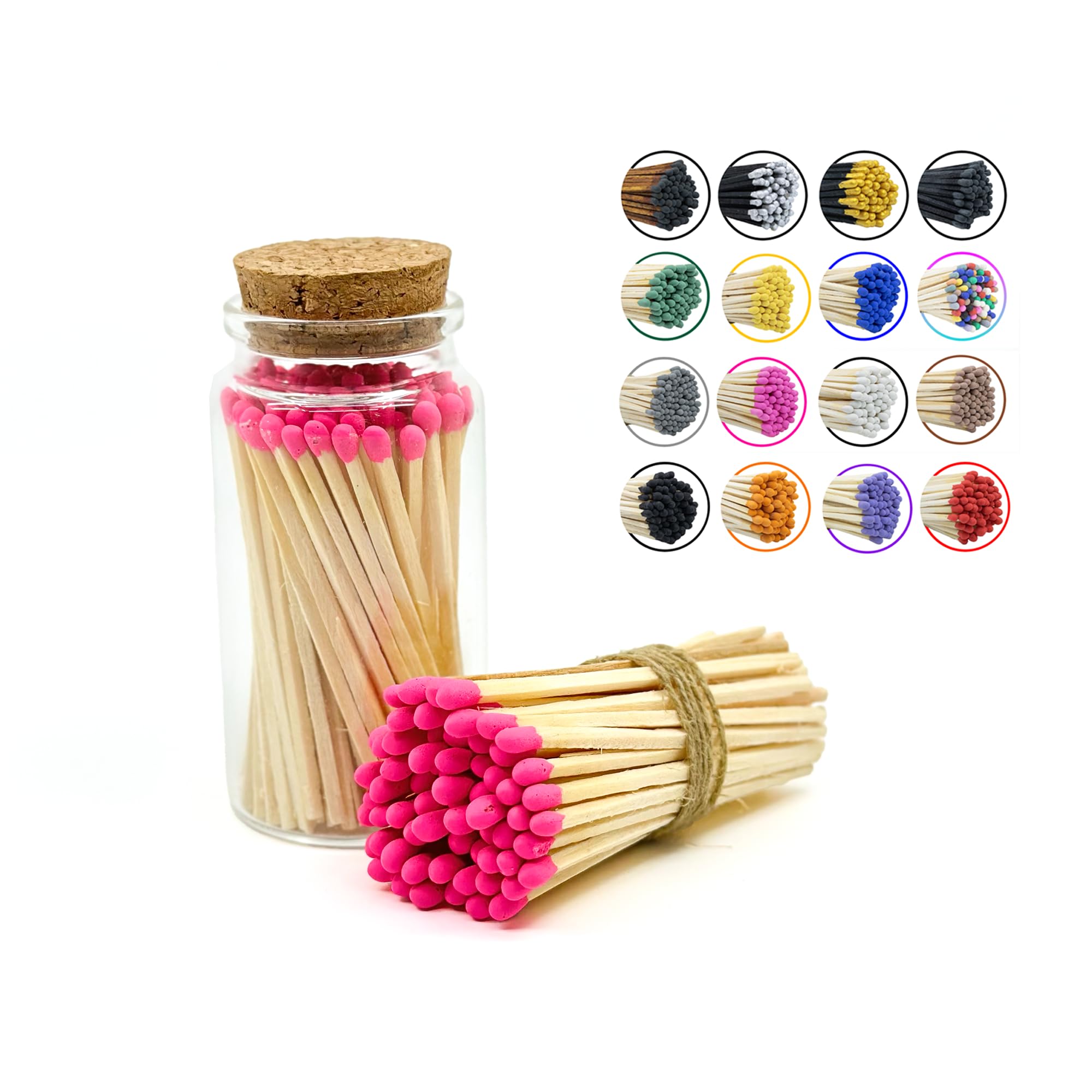Matches in a Jar | 60+ Matchsticks | Decorative Matchsticks with Strike Pad | Candle Match Holder Long for Fireplace | Match Bottle Cork Closing by