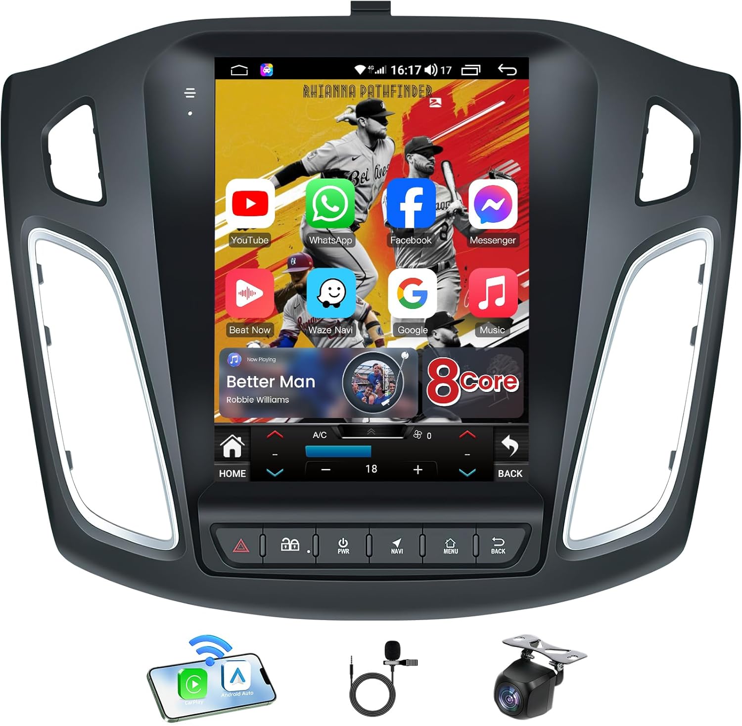 [8Core] Car Radio for Ford Focus 2012-2018: Android 13 Upgrade 10 Inch IPS Touchscreen Stereo, Wireless CarPlay Android Auto FM AM 36EQ Bluetooth 5G WiFi GPS 1080P Backup Camera SWC Mirror Link