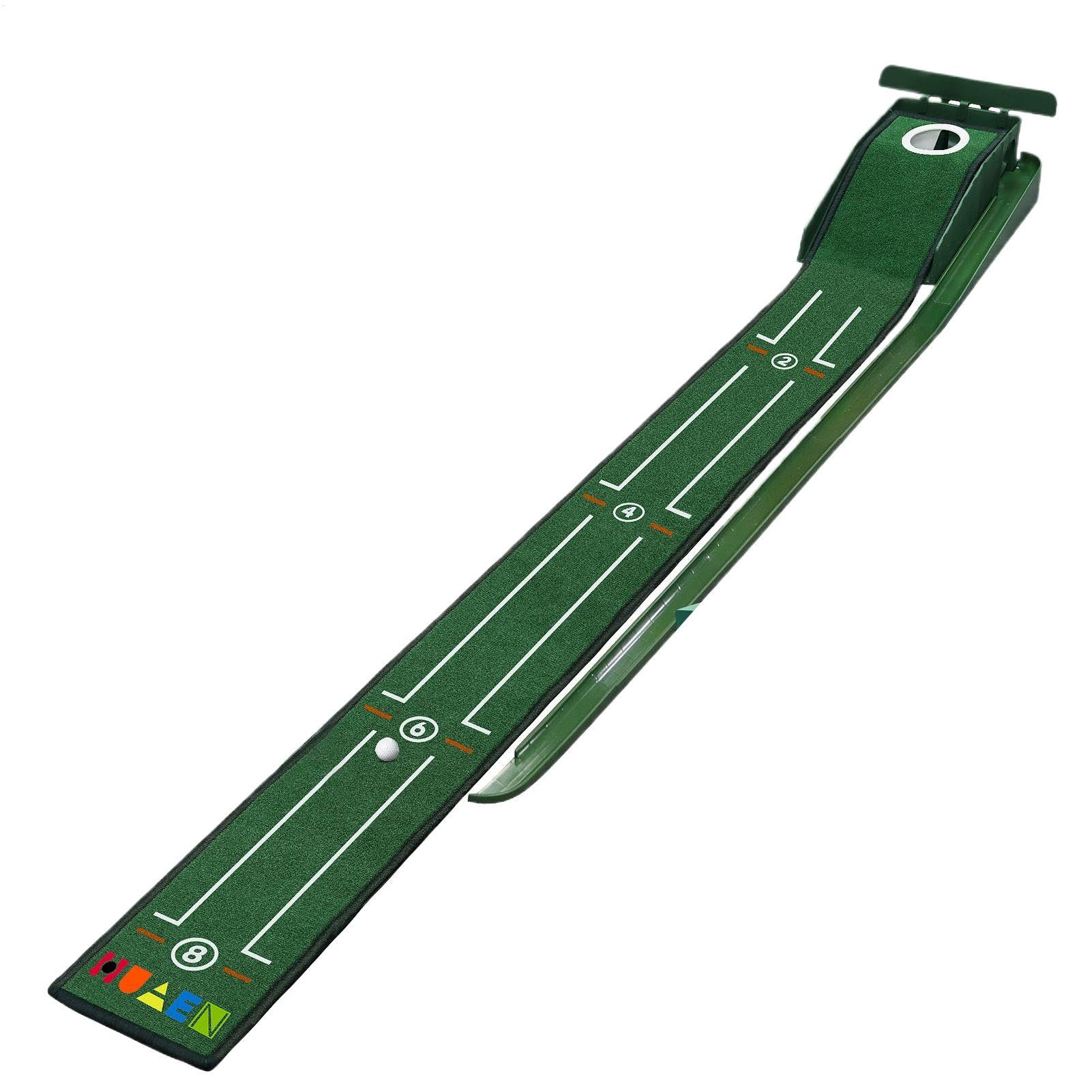 Alfombrilla de putting, práctica en casa, terciopelo de alta calidad, guías de alineación, retorno automático de bola, 10 pies de longitud, uso en interiores y oficinas para hombres, mujeres, portátil