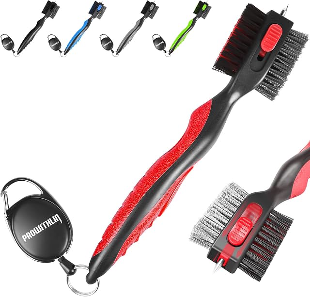 prowithlin Golf Club Cleaner and Golf Club Brush 2 in 1, 2ft Retractable Zip-line Metal Buckle and Retractable Sharp Pick Oversized Brush Head Wire Bristles