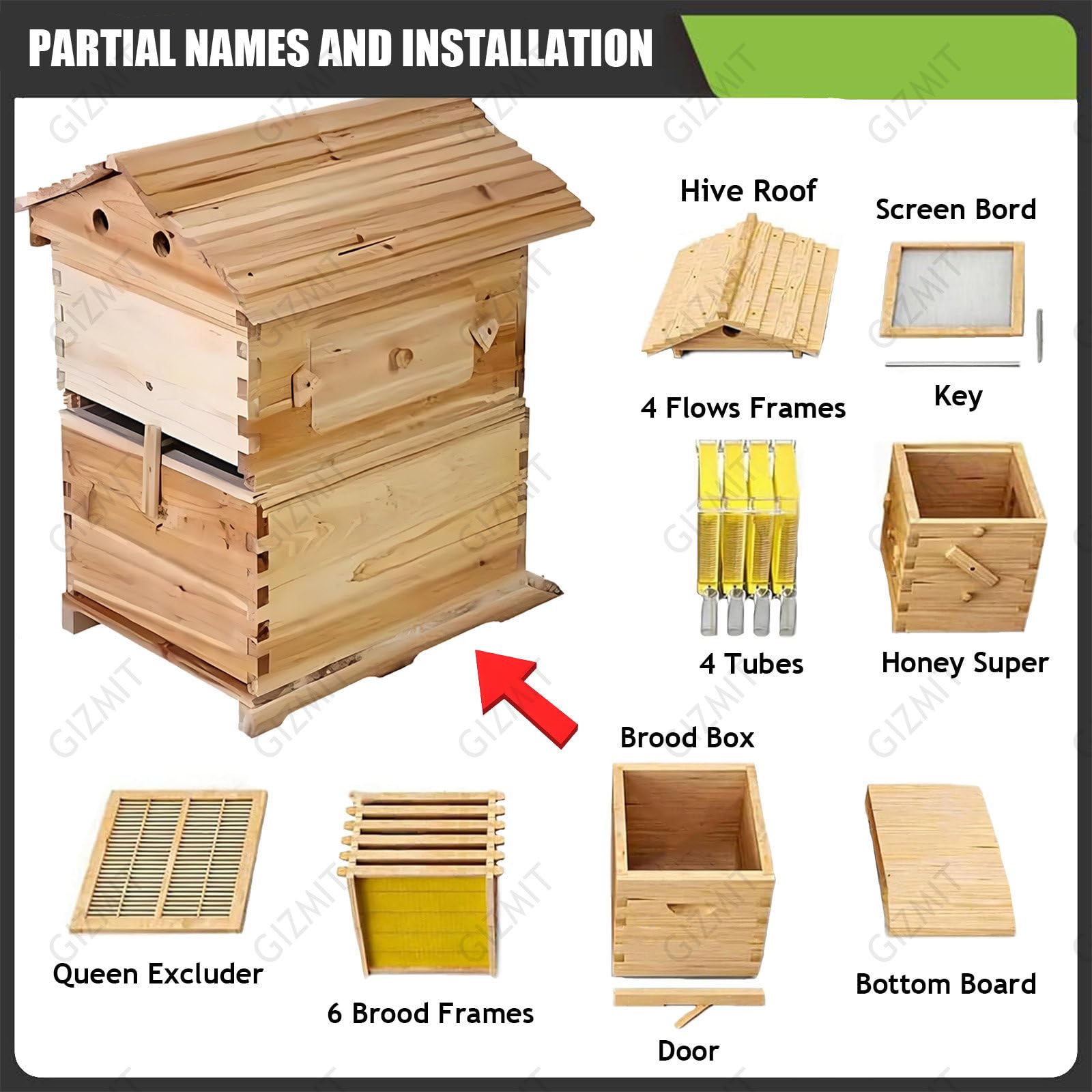 Kit Complet de Ruche pour débutants, Comprenant des Ruches à Miel Auto-fluxées avec fenêtre d'observation et Robinet à Miel, Ainsi qu'une Maison pour Abeilles charpentières