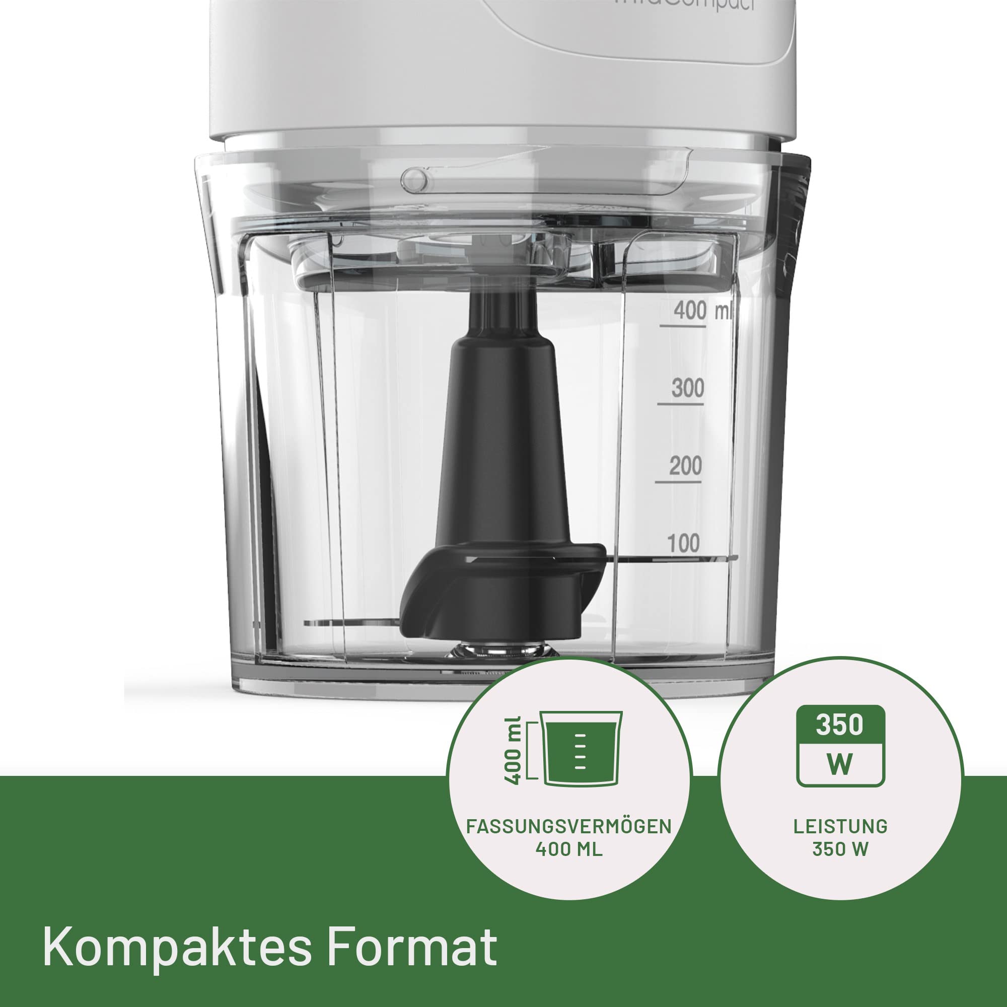 Imetec TritaCompact Zerkleinererer, Klingen aus Edelstahl, Fassungsvermögen Behälter 400 ml, Druckbetrieb, kompakt, 350 W