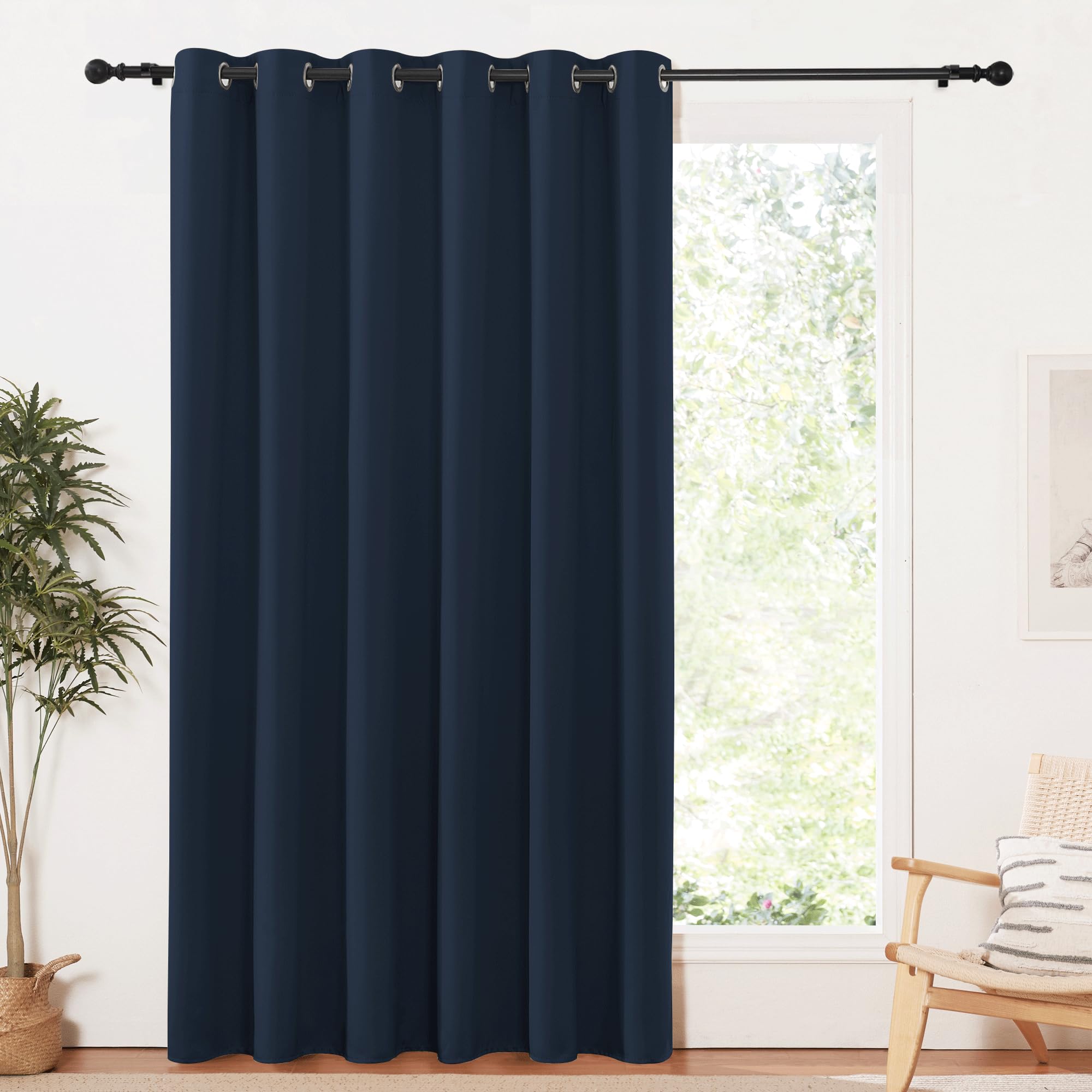 PONY DANCE Tende Moderne per Soggiorno Camera da Letto Pannelli Divisori con Anelli Curtain Oscurante da Interno Termica 1 Pezzo L 200 x A 210 cm, Blu Scuro