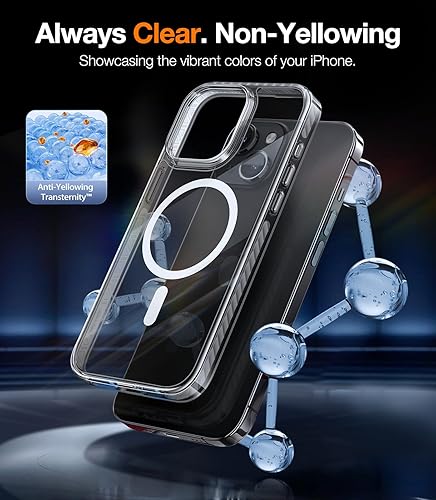 Miniatura 2 de TORRAS Funda magnética a prueba de golpes para iPhone 15 translúcida, probada contra caídas de grado militar compatible con MagSafe No amarillento