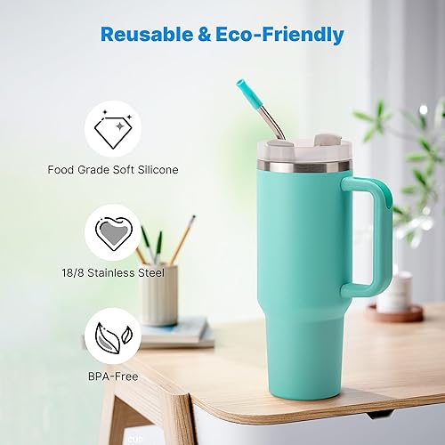 Miniatura 94 de Metal Straw with Silicone Tip for 40oz Stanley Cup, 2 Pcs Stainless Steel Straws Replacement for Stanley 40 oz Adventure Quencher Travel Tumbler