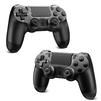 Puiseno Wireless Controller for PS-4, Dual Vibration Game Joystick/Motion Sensing/Touchpad/Speaker/3.5mm Audio Jack Headphone, Upgraded Six-Axis Sensor, Compatible with PS4/Slim/Pro Console/PC 2pcs black
