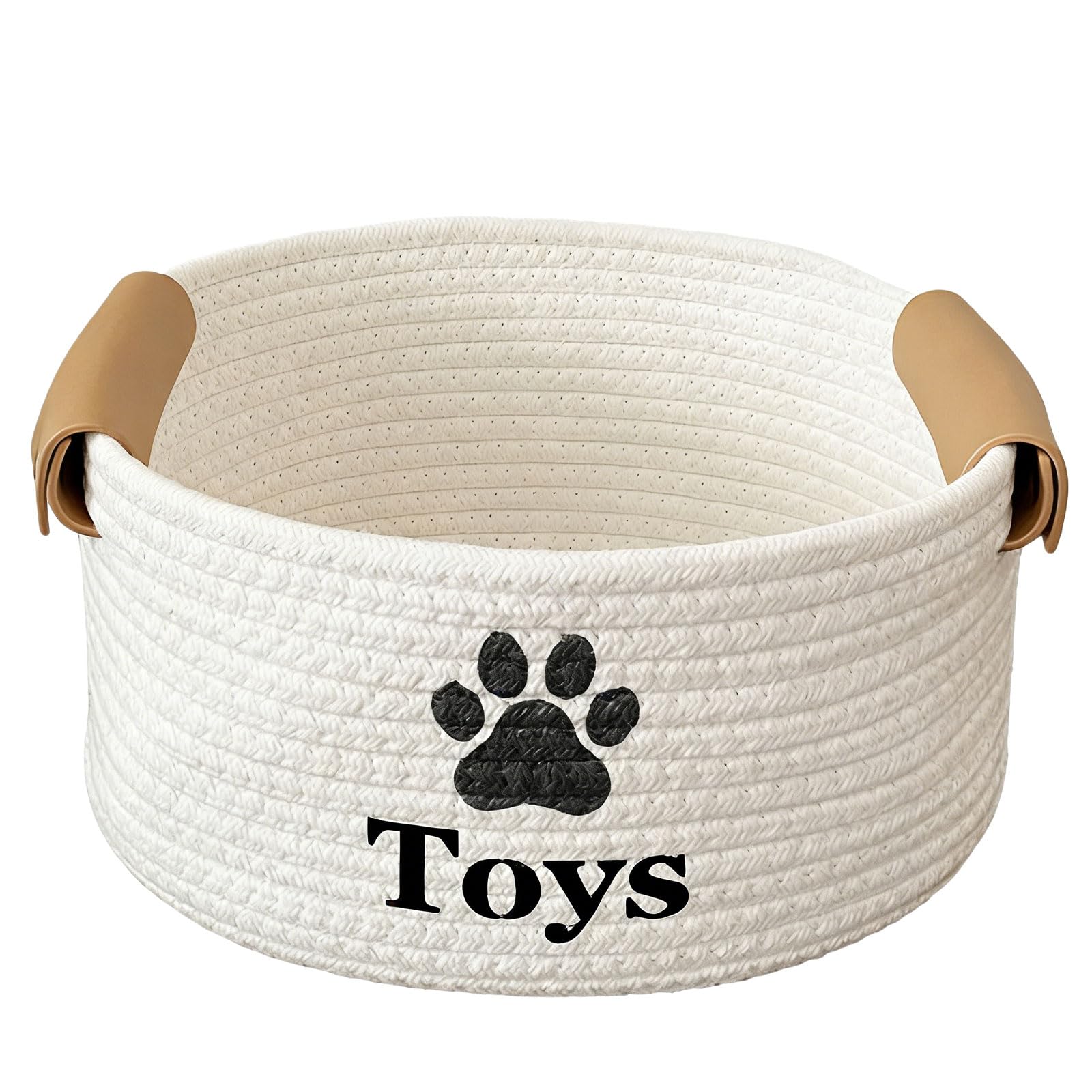 twirush Dog Toy Basket 11.02" x 9.06" x 5.12", Small Dog Toy Storage Bin with Handles, Cotton Rope Pet Organizer, Storage Basket for Dog Toys, Leashes, Pet Clothes & Food