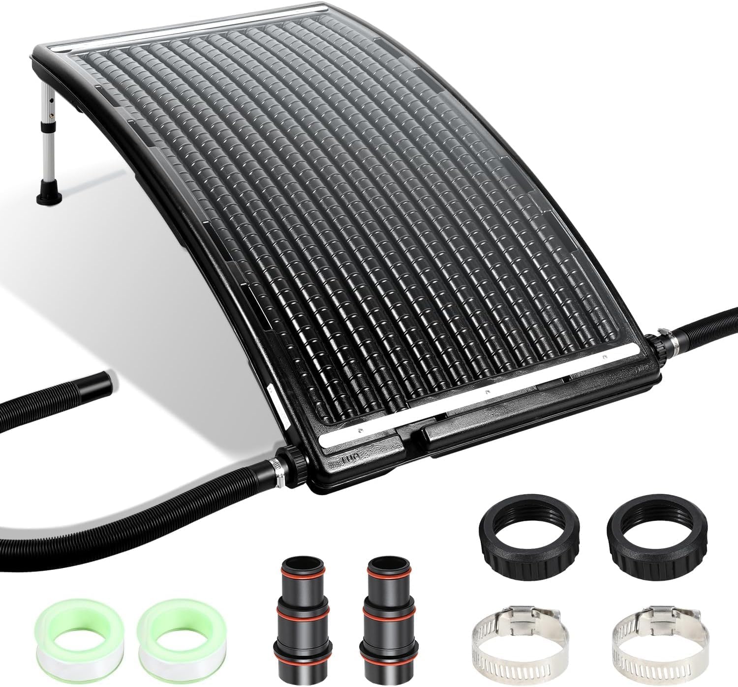 2026 Upgrade: 1-Pack Solar Poolheizung, Vierstufig Höhenverstellbare Stützfüße, Poolheizung Solar für Aufstell- und Einbaubecken, inklusive Adapter*2, Schläuche*2, Klemmen*2 und Dichtungsbänder*2