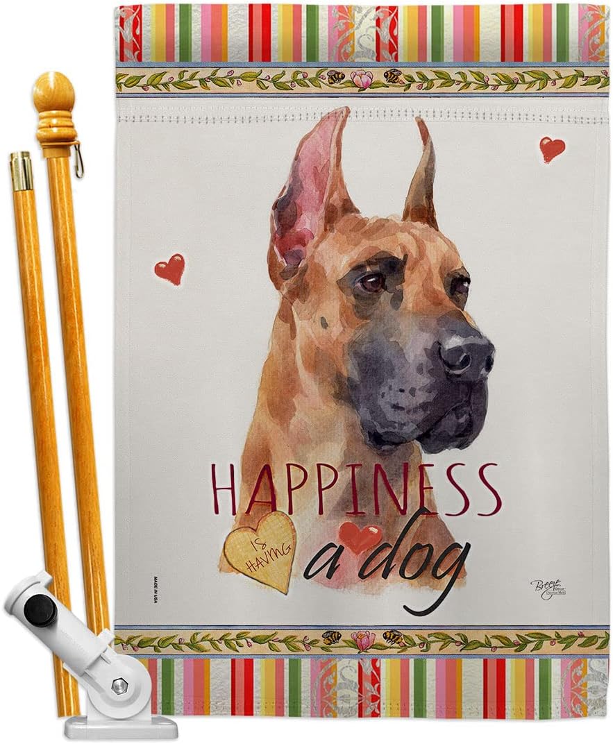 Breeze Decor Fawn Dane Happiness House Flag Set Dog Puppy Spoiled Paw Canine Fur Pet Nature Farm Animal Creature Decoration Banner Small Garden Yard Gift Double-Sided, Made in USA