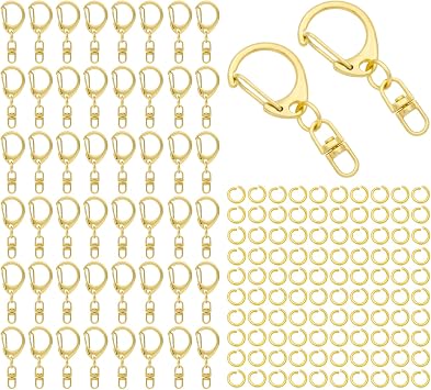 50 Sets Lobster Claw Clasps Keychain Clip D-snap Hook Clips with Swivel Snap and Open Jump Rings Golden for DIY Making Trinket Crafts Diameter 0.7inch 18mm