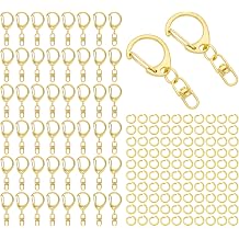 50 Sets Lobster Claw Clasps Keychain Clip D-snap Hook Clips with Swivel Snap and Open Jump Rings Golden for DIY Making Trinket Crafts Diameter 0.7inch 18mm