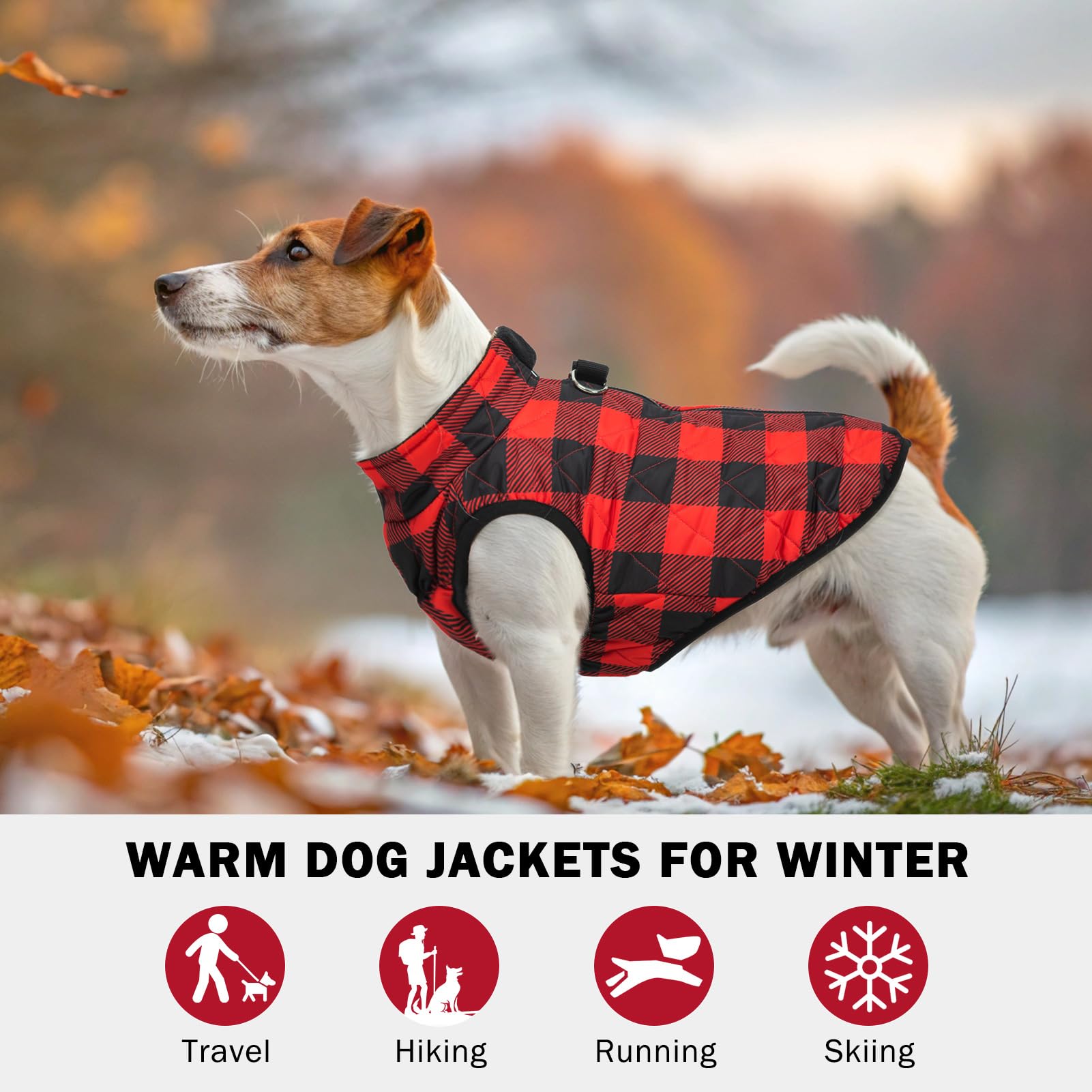 SCENEREAL Cappotto invernale per cani con imbracatura integrata per cani di taglia piccola e media, impermeabile con cerniera, in pile, antivento, per cuccioli e animali domestici