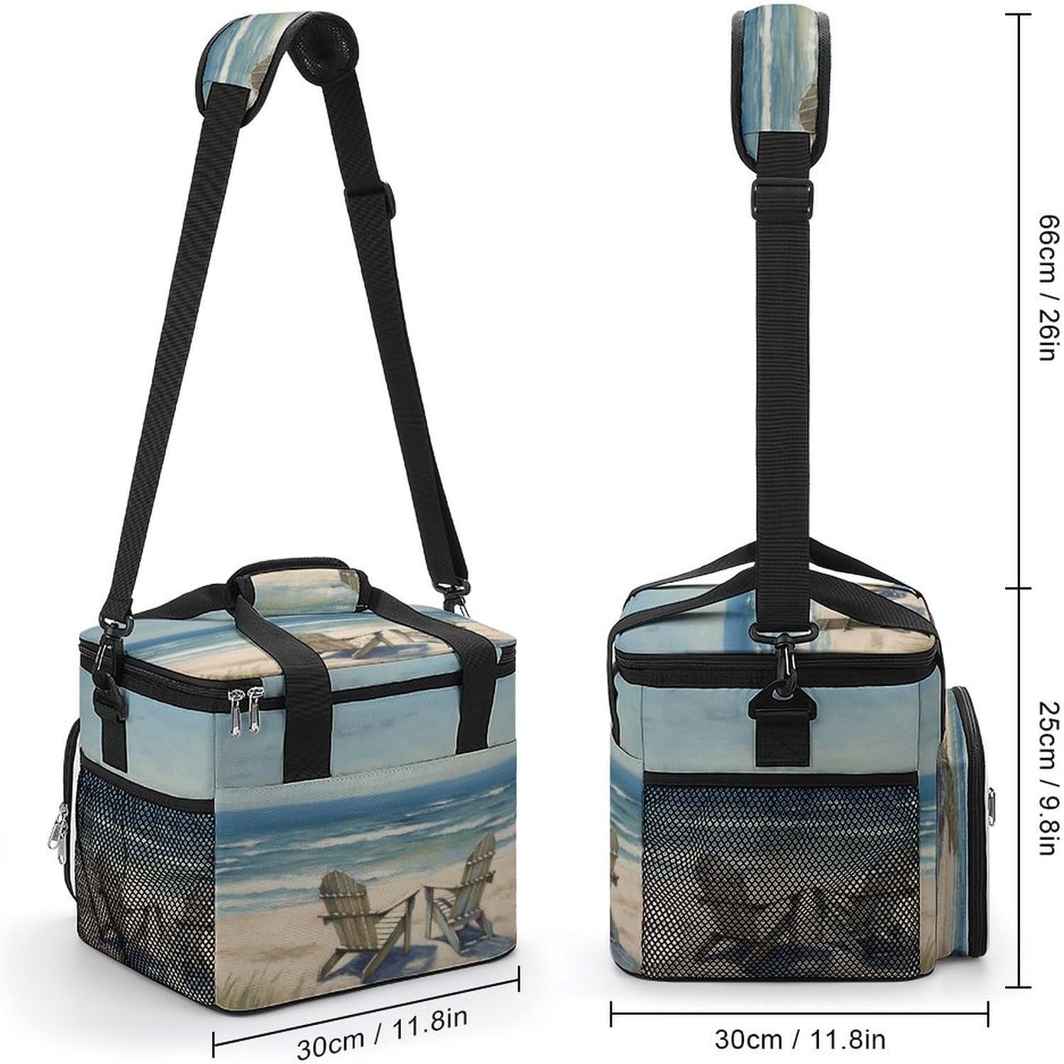 Beach Scene with Chairs Cooler Bag Portable Insulated Lunch Bags Leakproof Ice Chest Large Capacity Soft Cooler Tote for Picnic Camping Work Travel Keep Food Drinks Fresh 22.5L