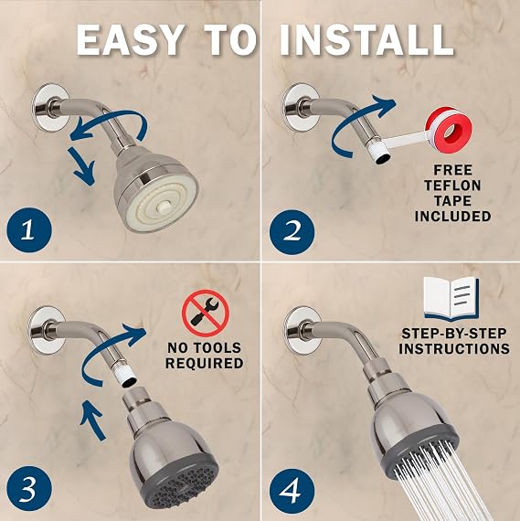 Aqua Elegante High Pressure Shower Head - 1.8 GPM - Brushed Nickel | Best 3 Inch Wall Mount Bathroom Showerhead For Boosting Low Flow With Anti-Clog Nozzles, Adjustable Brass Ball Joint