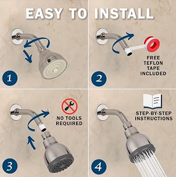 Aqua Elegante High Pressure Shower Head - 1.8 GPM - Brushed Nickel | Best 3 Inch Wall Mount Bathroom Showerhead For Boosting Low Flow With Anti-Clog Nozzles, Adjustable Brass Ball Joint
