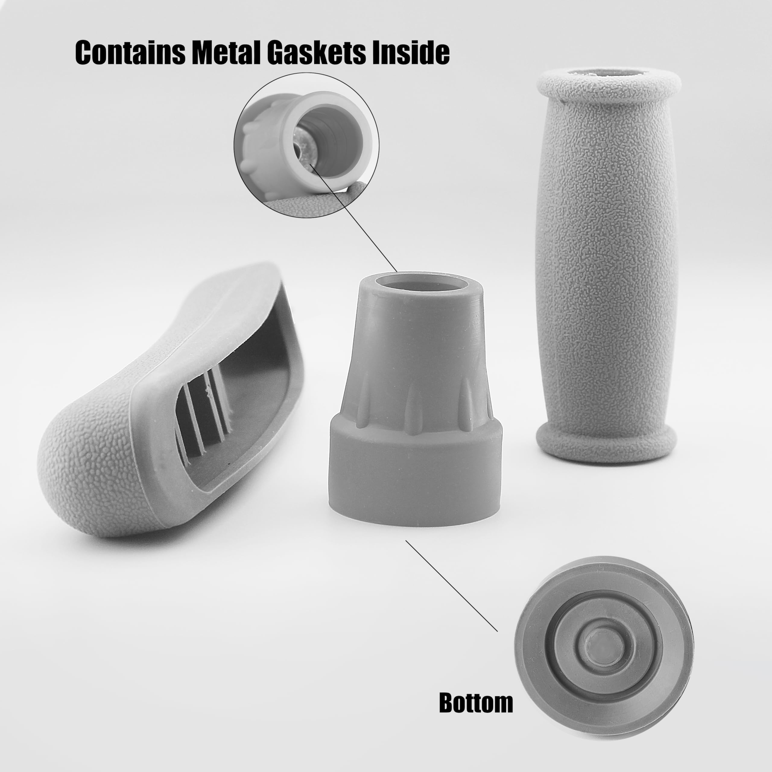 Almohadillas de repuesto antideslizantes de goma para caminar debajo de las muletas del brazo, empuñaduras y tapas de pies, se adapta a muletas de aluminio estándar, juego de 6 piezas