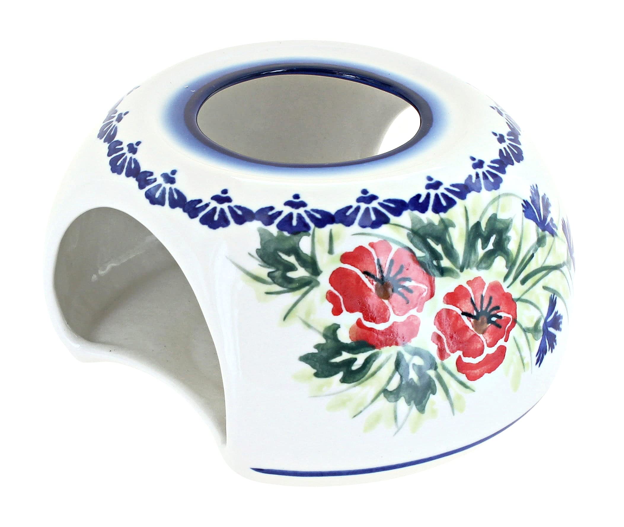 Blue Rose Polish Pottery Cherry Red Bouquet Teapot Warmer