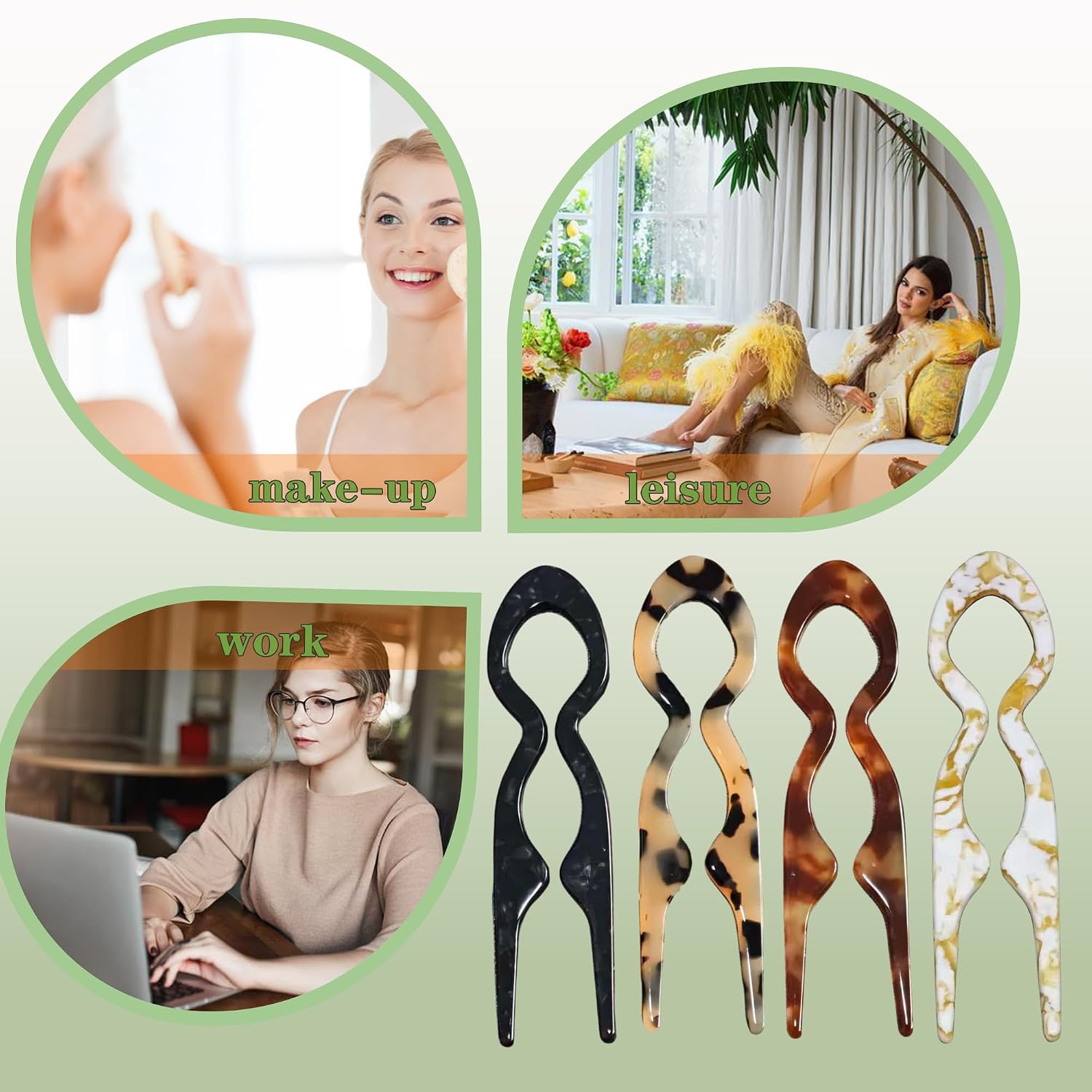 4 PCS French Hair Pins for Women Lialys Prestige Hair Pins for Buns, Updos & French Twist Hair Tool, Acetate Hair Pins Ideal for Thin & Thick Hair