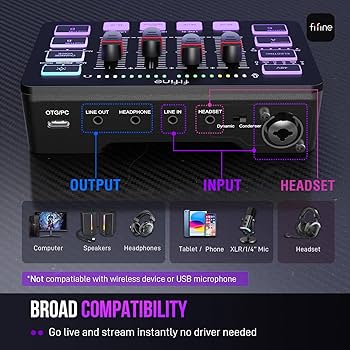Amazon.com: FIFINE Gaming Audio Mixer, Streaming RGB PC Mixer with