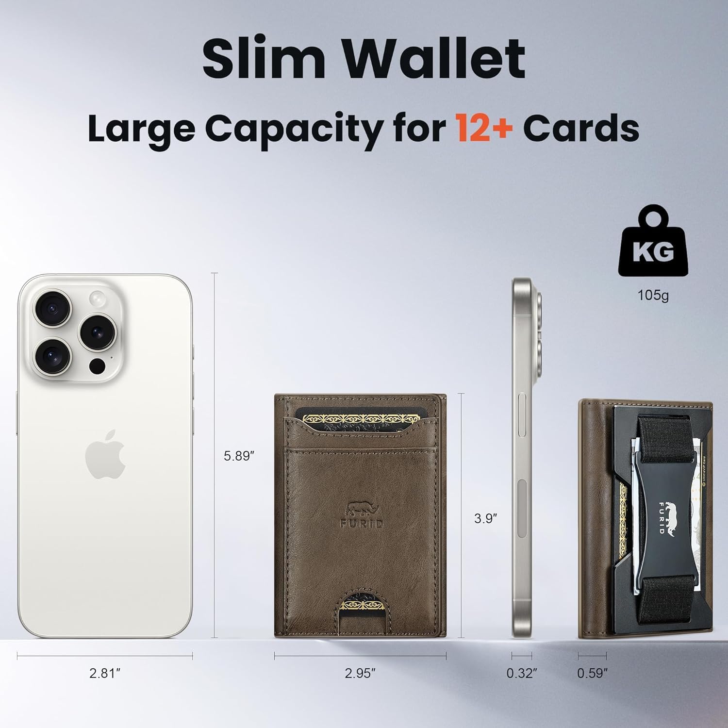 furid Genuine Leather Wallet for Men: RFID Thin Trifold Front Pocket Credit Card Holder - Slim Minimalist Wallet with Metal Plates and Cash Band - Gift for Husband Father on Anniversary Birthday