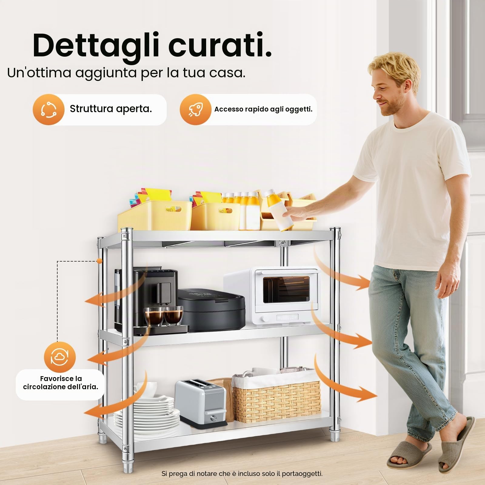 Tavolo da Lavoro in Acciaio Inox con 3 Ripiani, 80 x 40 x 80 cm, Tavolo Cucina Professionale carico 50kg, Banco Multiuso Salvaspazio per Cucina, Ristorante e Laboratorio