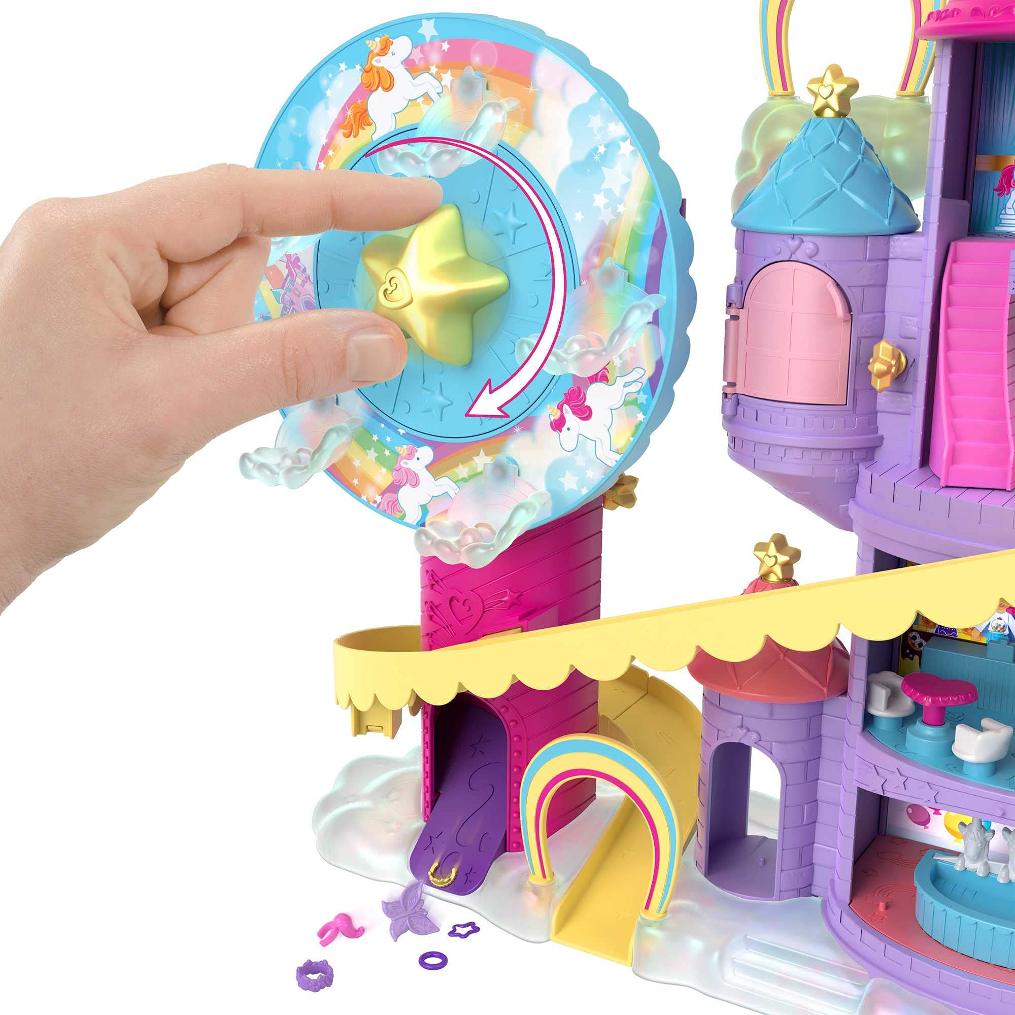 Polly Pocket Rainbow Funland Theme Park, 3 Rides, 7 Play Areas, Polly