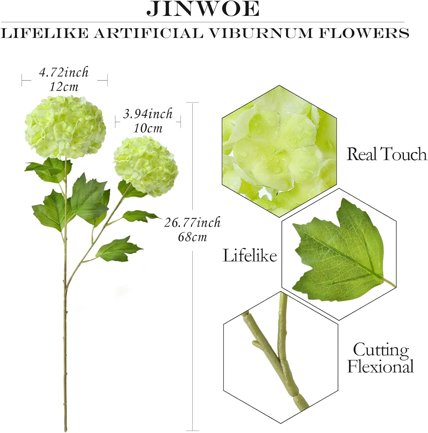 Light Green Snowball Hydrangea Artificial Flowers,4Pcs Viburnum Real Touch Silk Flowers,Long Stem Latex Lifelike Small Faux Hydrangea for Bouquet Home Wedding Table Centerpiece Indoor Home - Image 6