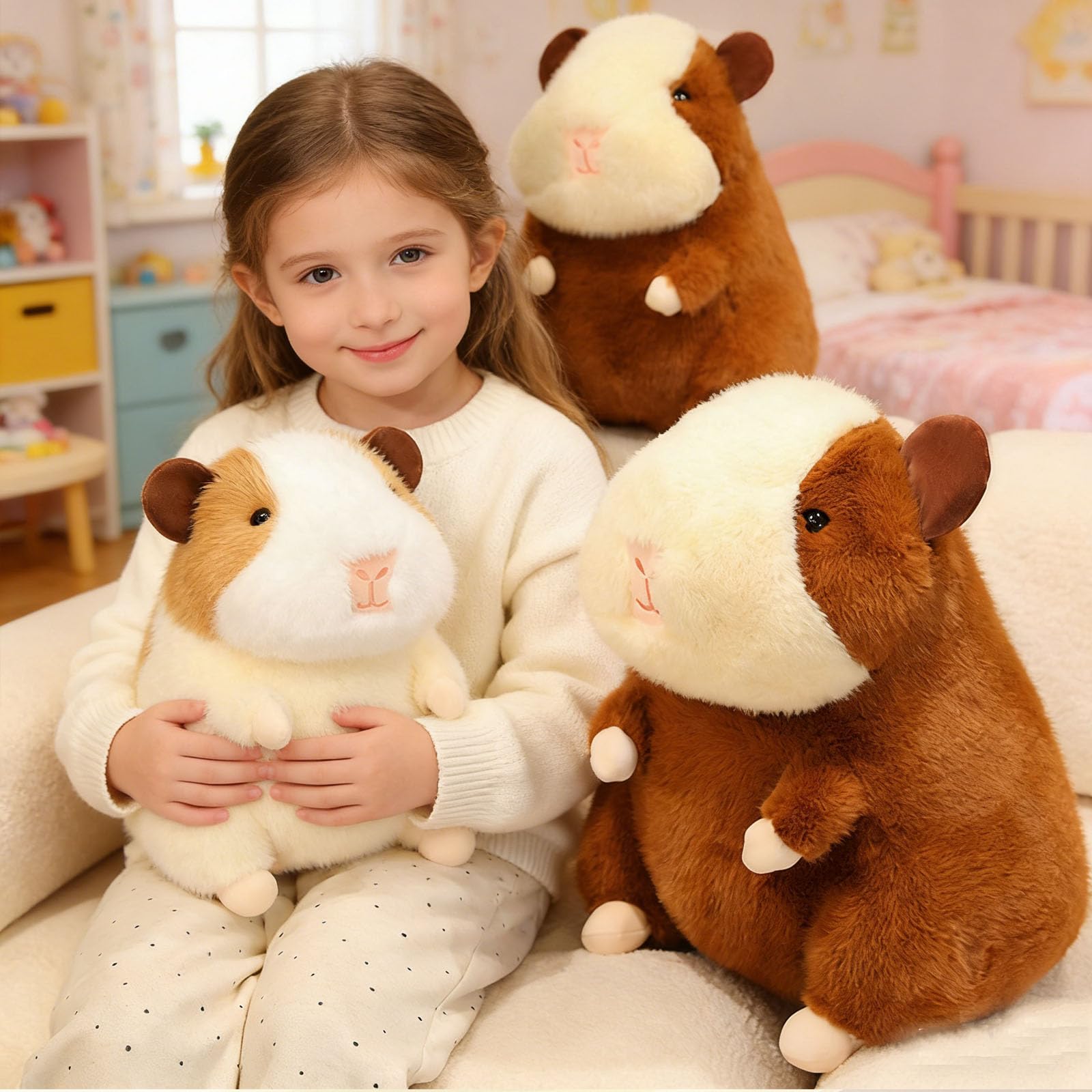 Plüschtier, Niedliches Meerschweinchen-Plüschtier, weiches molliges Hamster-Stofftier, Kuscheltier for Mädchen und Jungen(Beige,26cm)