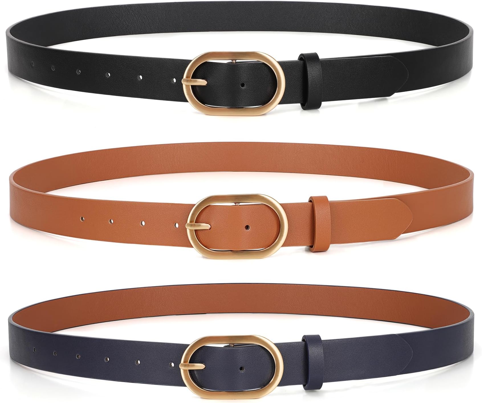 XZQTIVE 3 Pack Plus Size Women's Leather Belts for Jeans Pants Dress Fashion Gold Buckle Ladies Waist Belt