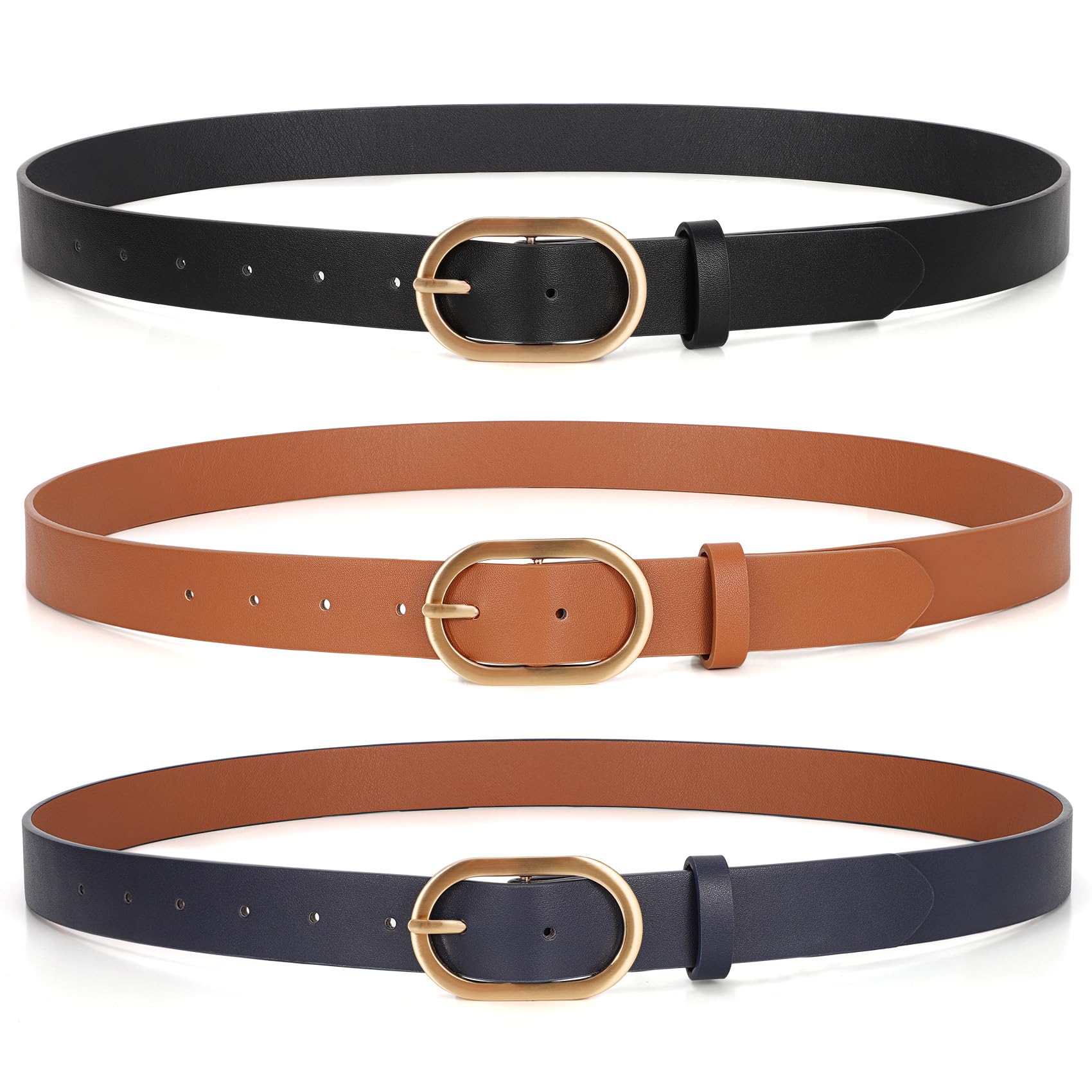 XZQTIVE 3 Pack Plus Size Women's Leather Belts for Jeans Pants Dress Fashion Gold Buckle Ladies Waist Belt