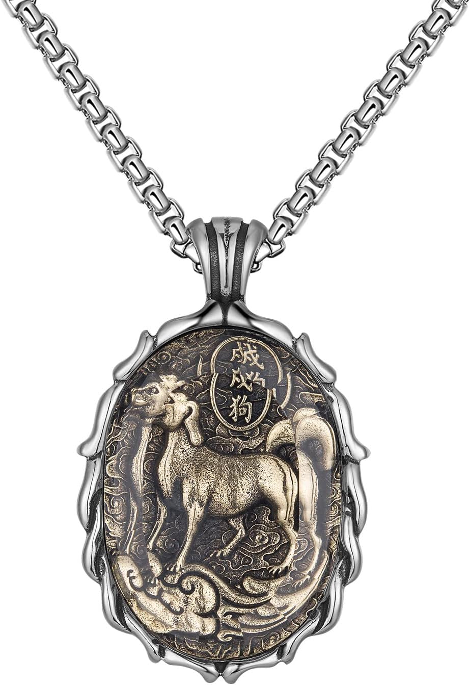 HIJONES Collana Uomo Dog Tag Con Zodiaco Cinese, Acciaio Inossidabile 316L, Ciondolo Animale Amuleto, Regalo In Confezione Elegante - 6
