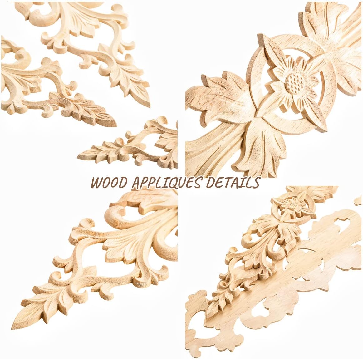 MUXSAM 4Pcs Long Wood-Carved Onlays Appliques for Furniture, Unpainted Wooden Carving Decals for Wall Cupboard Mirror Mantel Door Bed Cabinet Ceiling Dresser Refurbish Project(33x6cm/12.99"x2.36")