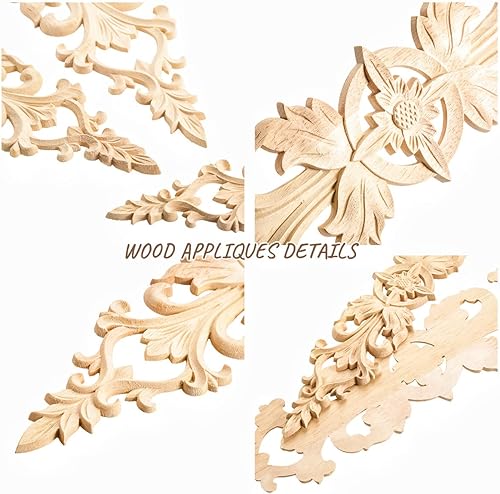 Miniatura 3 de MUXSAM 4 piezas de apliques largos tallados en madera para muebles, calcomanías de tallado de madera sin pintar para pared, armario, espejo,