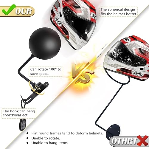 Miniatura 4 de Kikerike Soporte de pared para casco de motocicleta, rotación de 180 grados, soporte de casco de bicicleta de metal, soporte de exhibición para