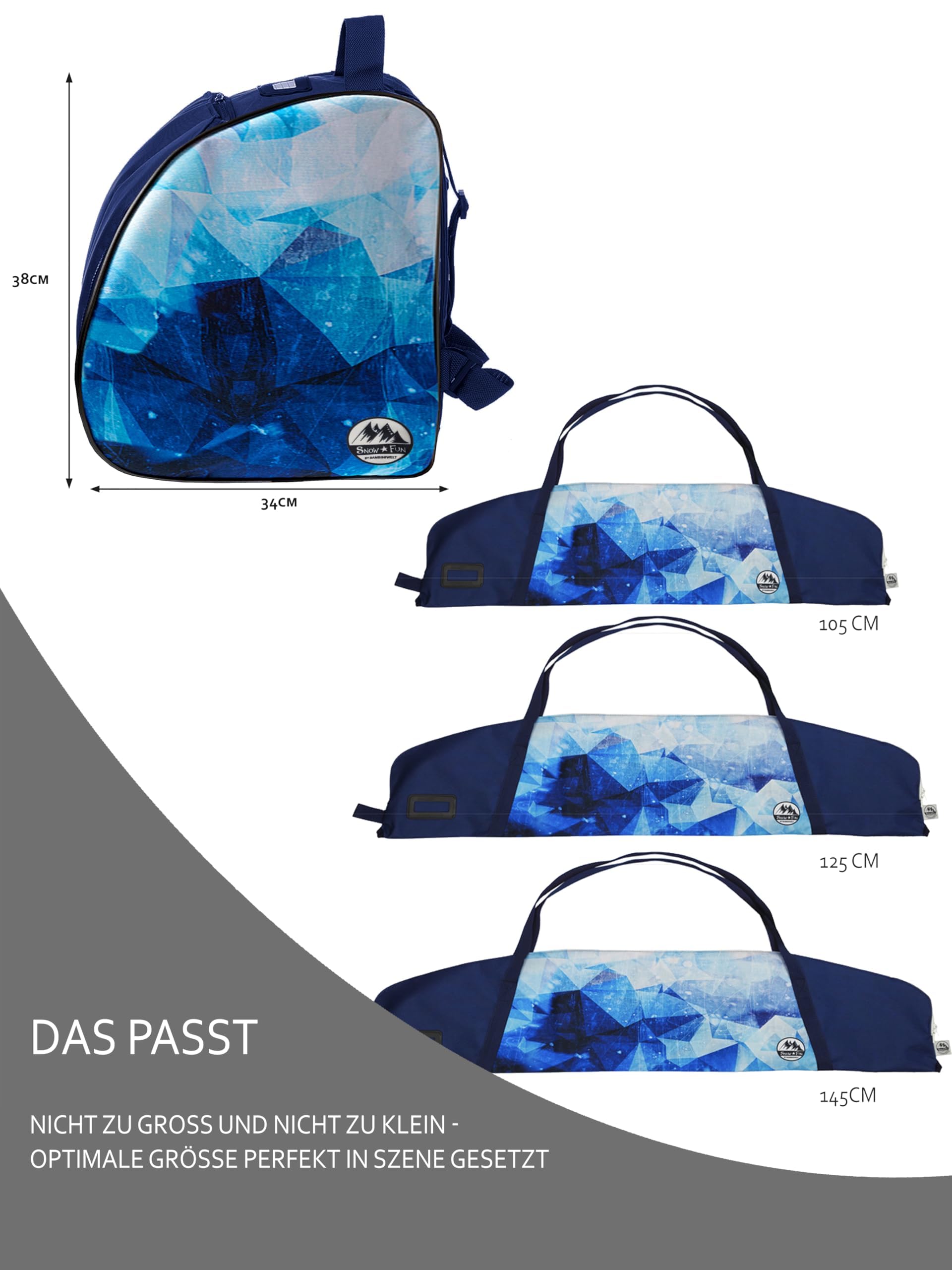 BambiniWelt by Rafael K. Ensemble de ski pour enfant [sac à chaussures de ski + sac de ski pour enfants] Sac à dos pour bottes, casque, lunettes de ski, sac à dos de ski, sac à dos pour bâtons de ski,