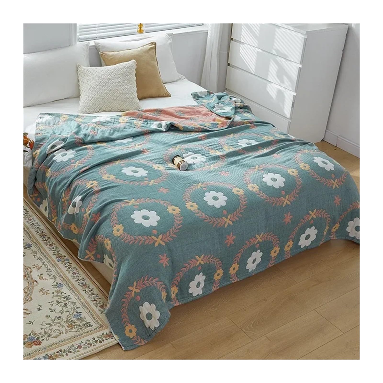Coperta in mussola di cotone Copriletto in mussola di cotone in traspirante Tessili for la casa Bambini adulti Jccquard Divano letto Coperte Lenzuolo(Color8,150x200cm)