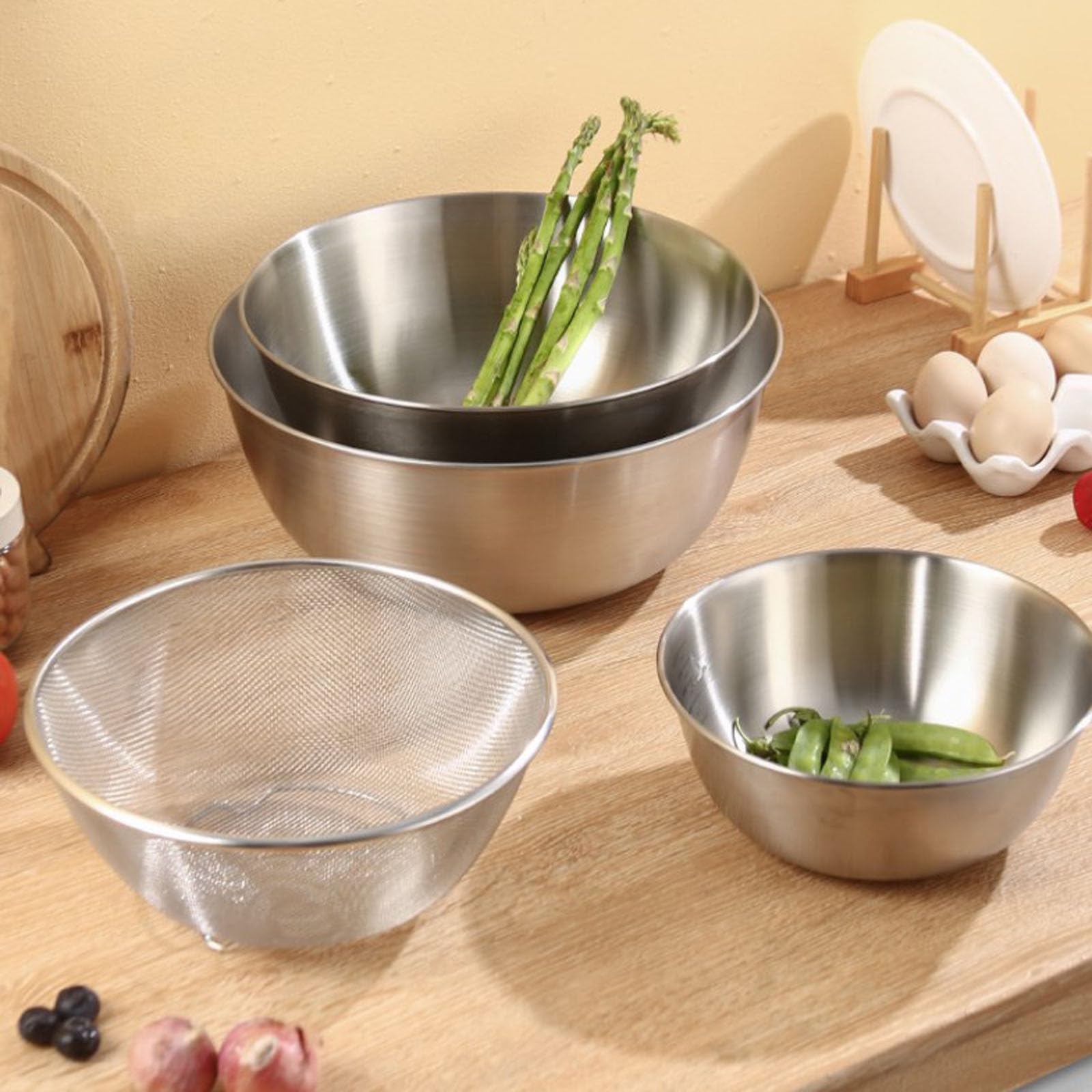 Ciotola in acciaio inox con cestello scolapasta per riso, set per verdure, frutta, pasta, insalata (800 ml)