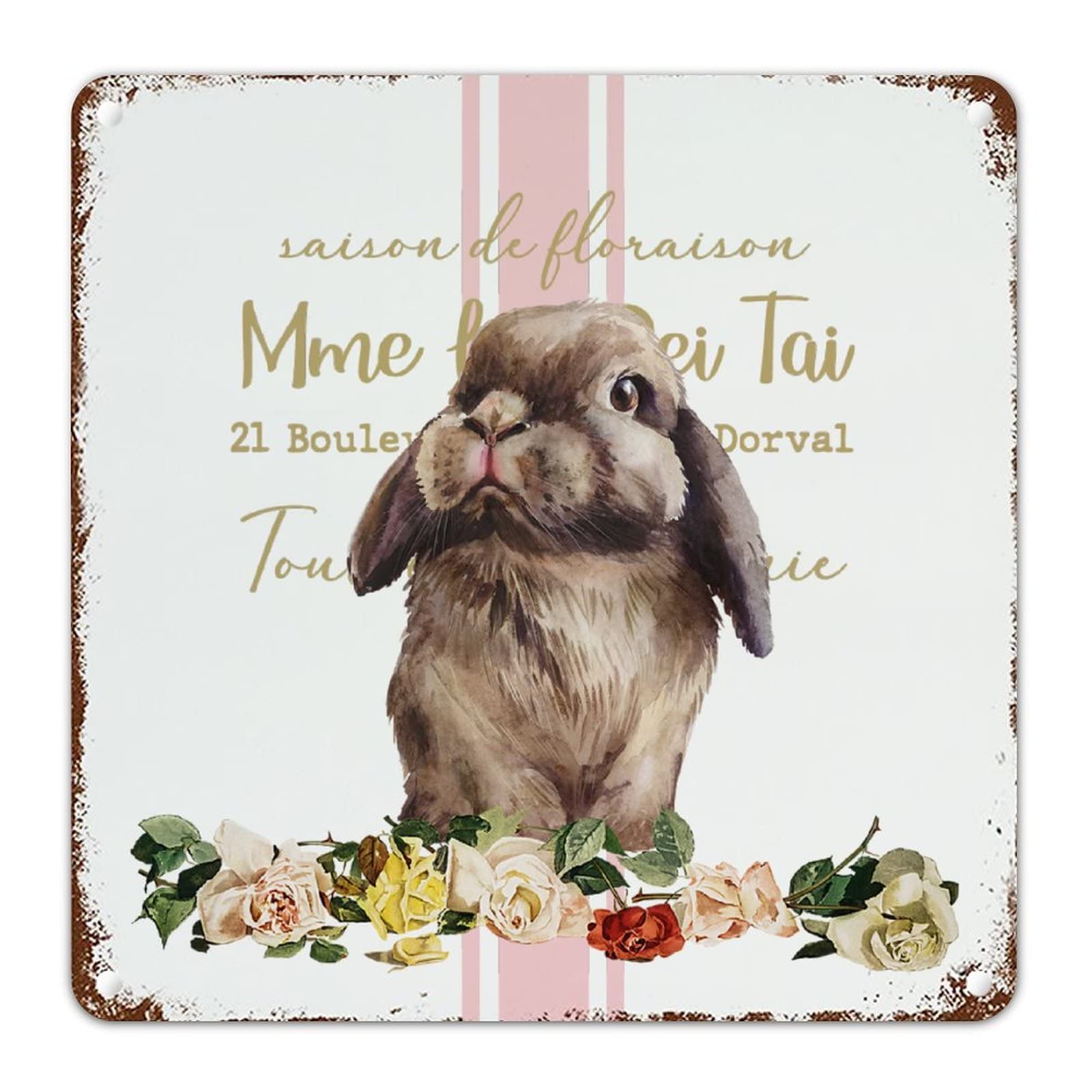 WoGuangis Targa in metallo con scritta Happy Easter Welcome Spring, decorazione da parete in metallo per bar all'aperto, 30,5 x 30,5 cm