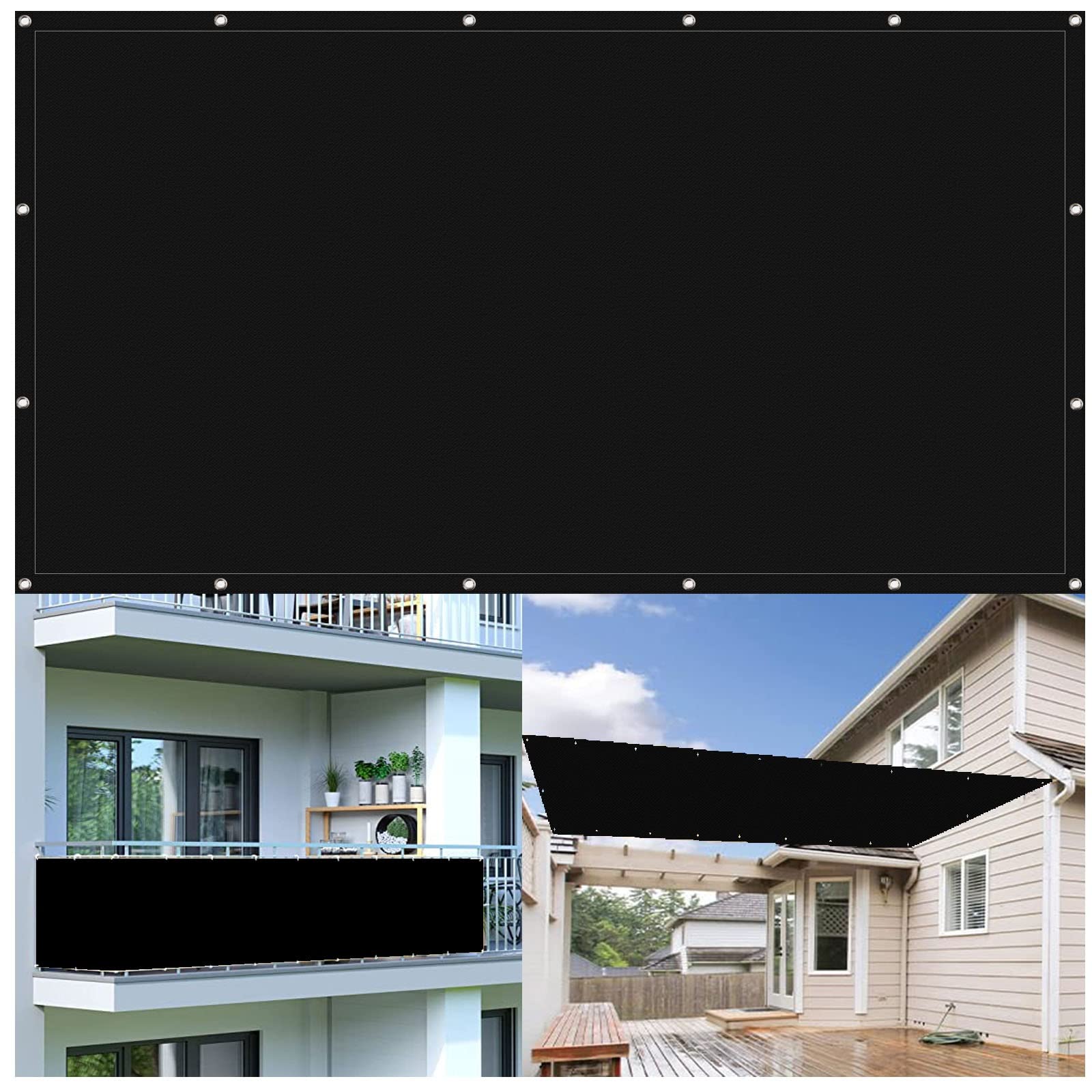 Voile d'ombrage imperméable rectangulaire avec œillets et cordes de fixation pour jardin et terrasse