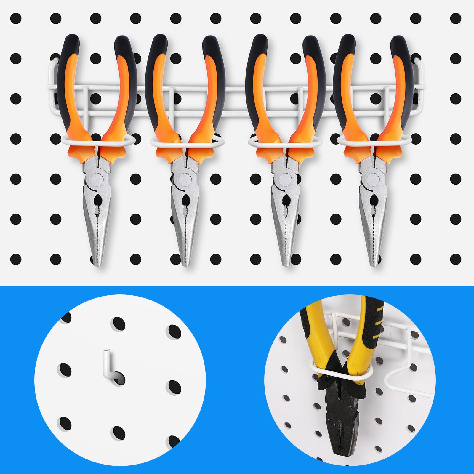 Pegboard Pliers Holder Rack - Holds 11 Pliers/Scissors, Saves Space, Fits Any Standard Pegboard, Zinc Plated Steel - View #6