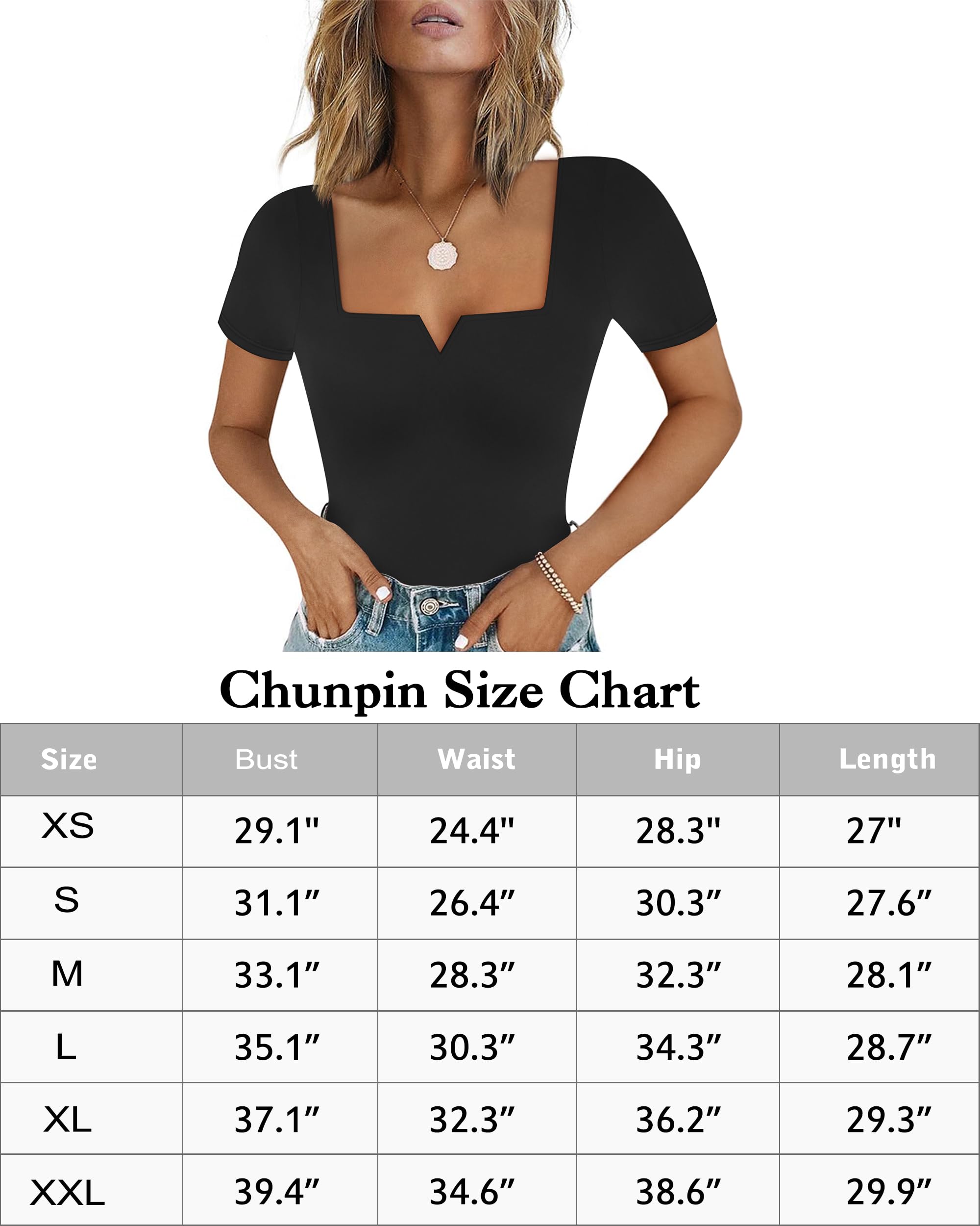 Chunpin Body de manga larga para mujer, cuello cuadrado, cuello en V, doble forro, para salir, tanga
