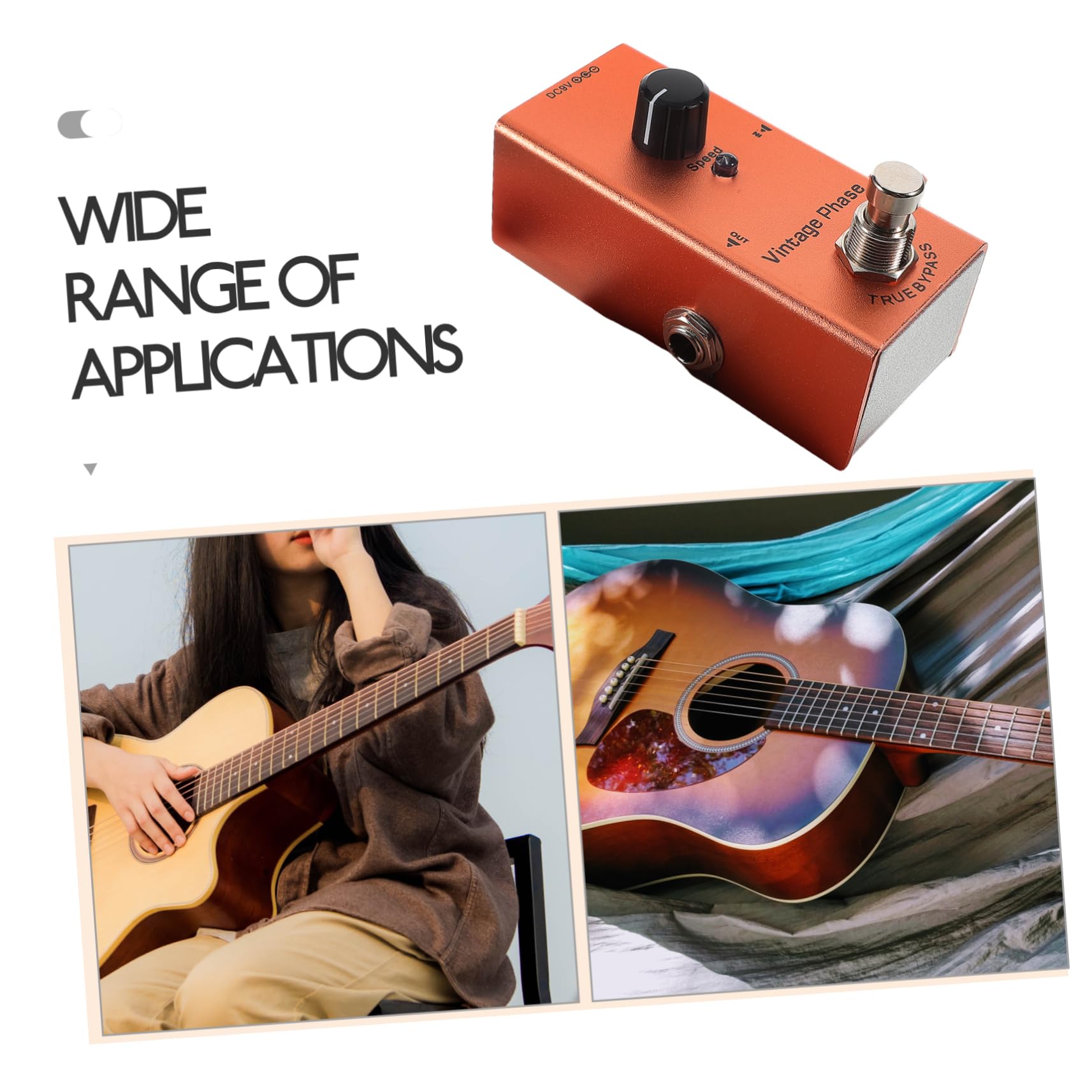 Pedale Effetto Phaser Vintage Mini per Chitarra Elettrica | Bypass True, Indicatore Chiaro, Struttura in Metallo Arancia, Uso su Chitarra Elettrica e Registrazione