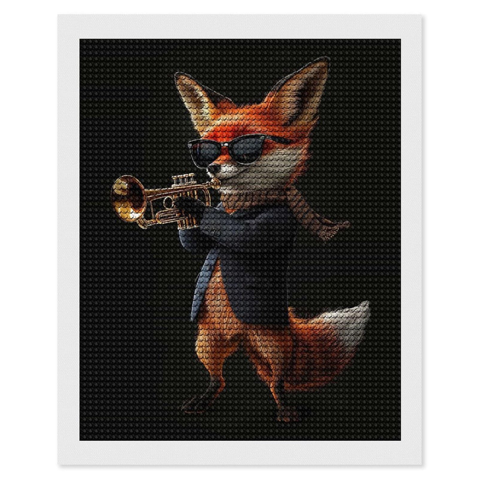 Junmoney Fox Trumpet Diamond Painting Canvas Set 16"x20", Easy to Enjoy, Adhesive Canvas, Office Decor, Holiday Gift Idea, with Tool Kit