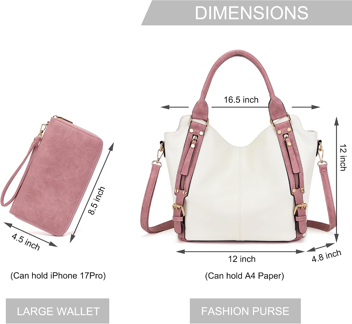 Crossbody Bags for Women Large Hobo Purse PU Leather Shoulder Handbag Ladies Tote Wallet Set 2PCS