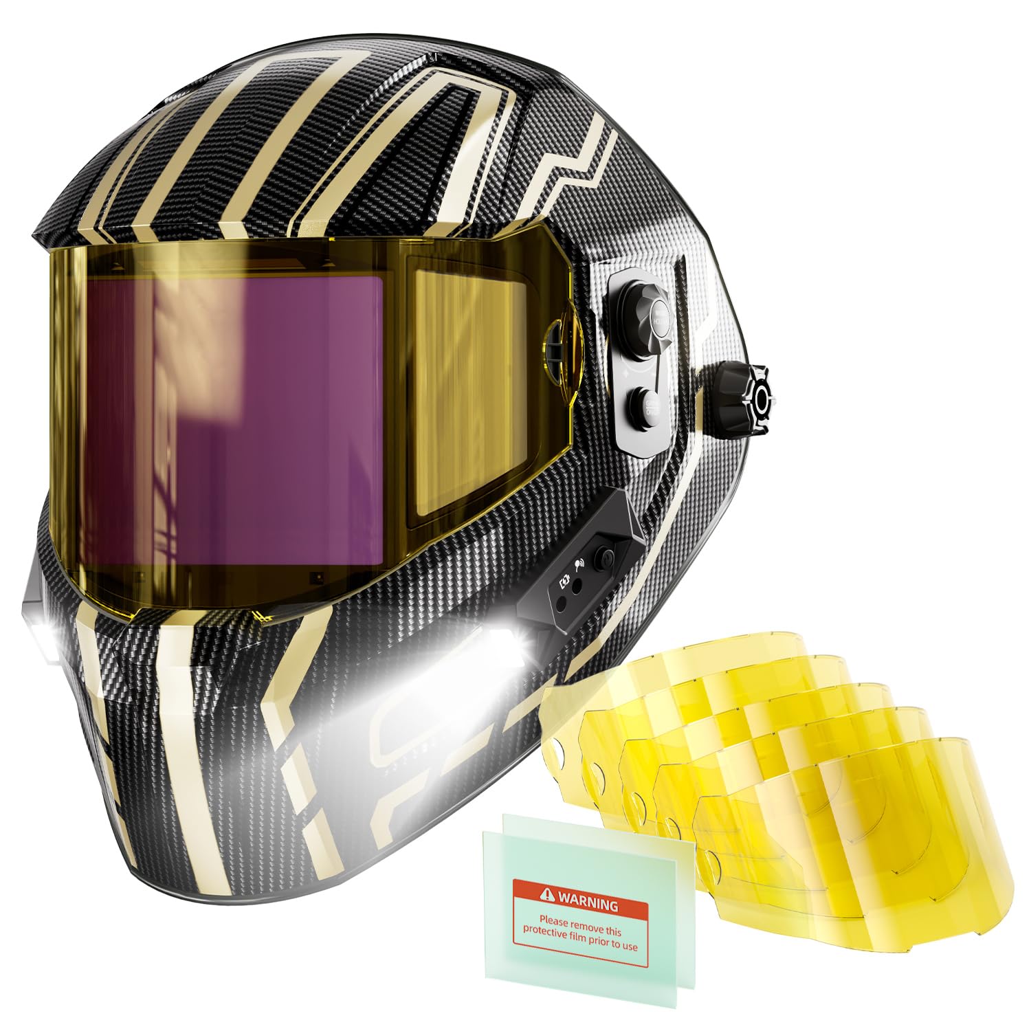 ANDELI Casco/Máscara Soldadura Auto Oscurecimiento Visión180° 2 LED gestual, ANDELI Juego de lentes de repuesto para casco de soldadura OPTIM: 5 lentes exteriores y 2 lentes de protección interiores c