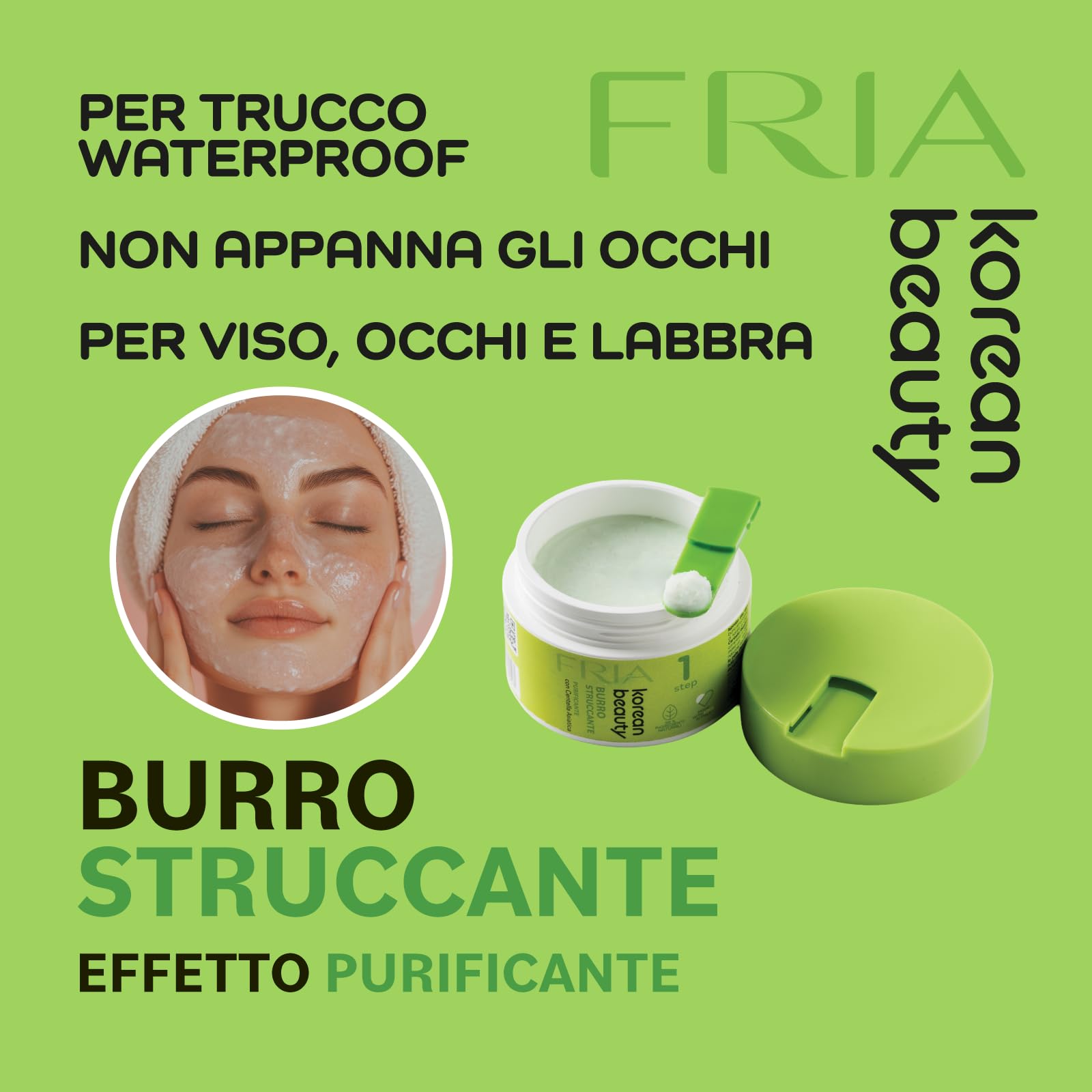 Fria Korean Beauty Cica Box, Kit Skincare Viso Anti Imperfezioni con Centella Asiatica, Burro Struccante + Mousse + Maschera + Siero + Crema, Dermatologicamente Testato