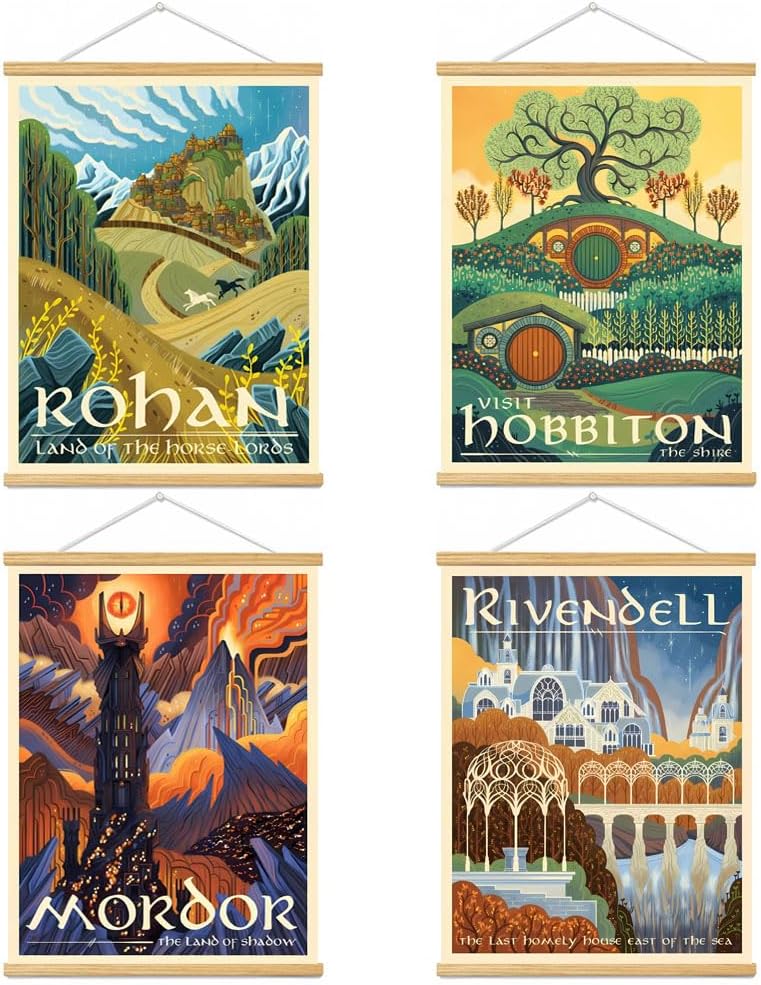Meksular Middle Earth Landscape Wall Art Prints Canvas PaintingFantasy Posters, Wall Pictures, For Travel Gift, Canvas Art with Frames, For Office Home Decor Bedroom Living Room Wall Decor.