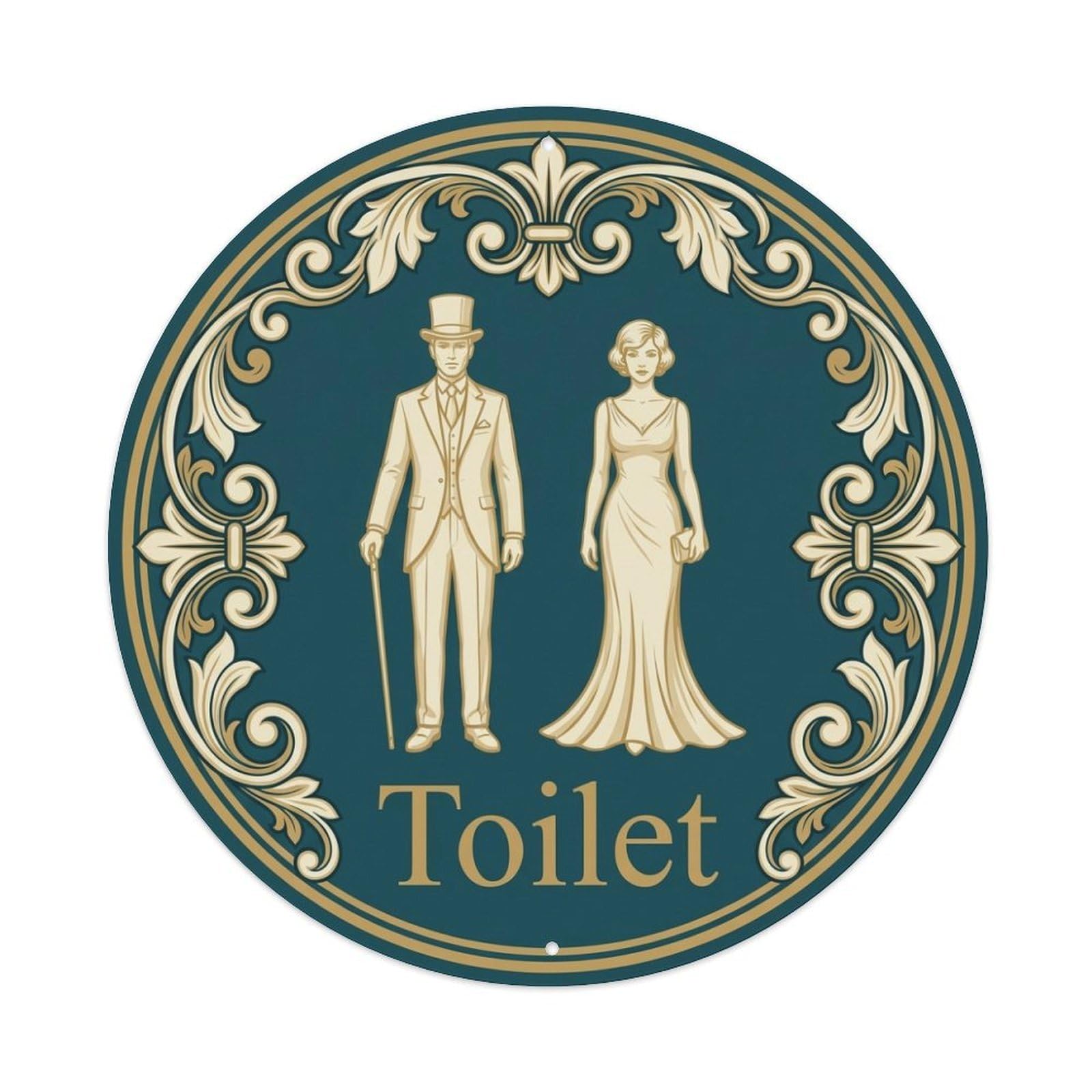 Teal Ivory Baroque Toilet Restroom Notice Metal Tin Sign