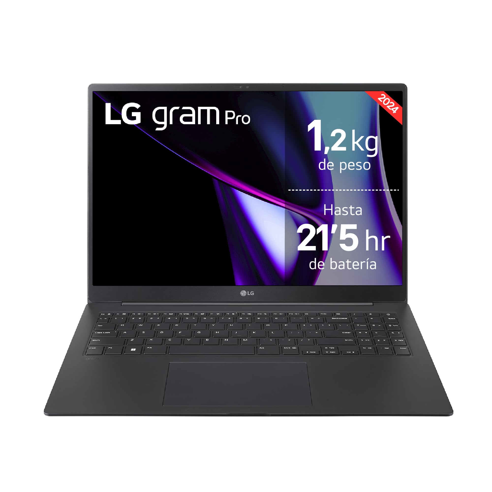 LG gram Pro 16Z90SP-​K.​AD88B - Portátil Ultraligero de 40.6 cm (16"), Panel OLED, Intel Core Ultra 7, 32 GB RAM, 1TB SSD, batería hasta 21.5 h, 1,​199 g, W11 Home, Negro, Teclado QWERTY Español